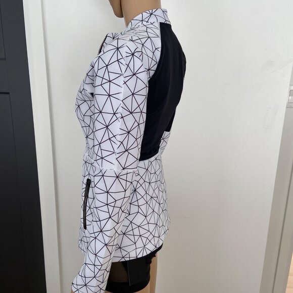 Karma Athletics White & Black Geometric Full-Zip Womens Jacket Lightweight Activ - Picture 5 of 16